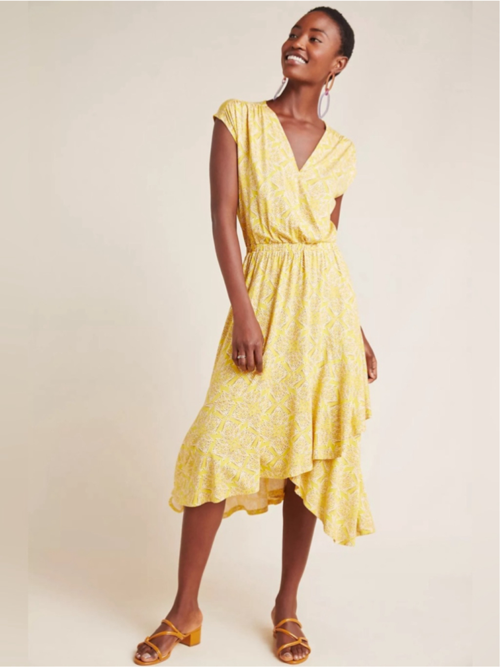 Maeve Fete Midi Dress Yellow Size Large Anthropologie